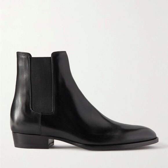Saint Laurent Size 8 Black Wyatt Leather Chelsea Boots - Picture 1 of 8